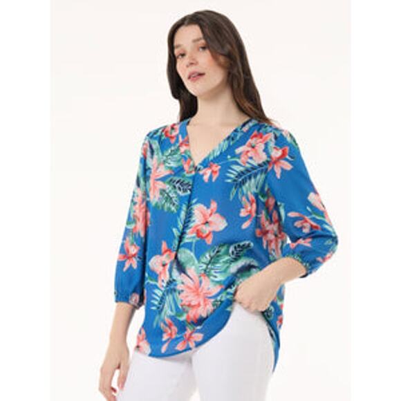 Jones New York Women's Blue Lagoon Multi Printed Chiffon Tunic Top Size XS NWT - Picture 2 of 15